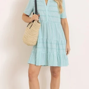 cotton seersucker striped tunic dress
