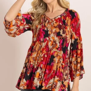 floral print pleated top