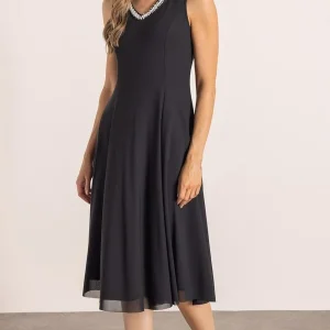 embellished sleeveless mesh midi dress