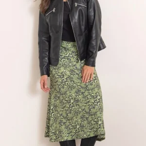 botanical print knitted midi skirt