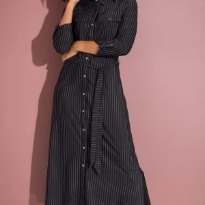 pinstripe midi shirt dress
