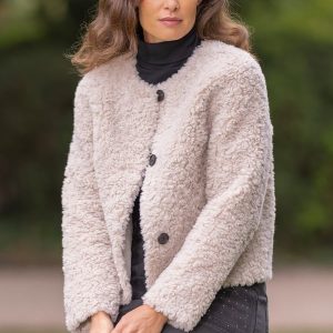 faux fur collarless jacket