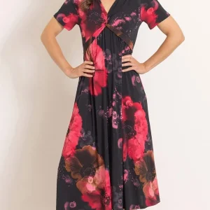 floral printed twist front midi dress