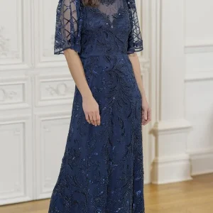 embellished wide sleeve mesh maxi dress